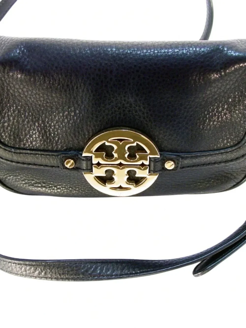 TORY BURCH Mini Leather Flap Convertible Clutch/Crossbody Bag w Gold Logo - Picture 7 of 7